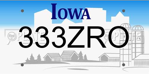 333ZRO Iowa License Plate