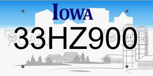 33HZ900 Iowa License Plate