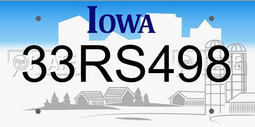33RS498 Iowa License Plate