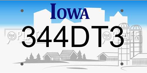 344DT3 Iowa License Plate