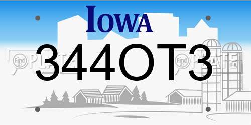 344OT3 Iowa License Plate