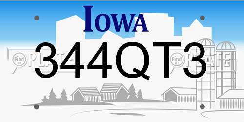 344QT3 Iowa License Plate