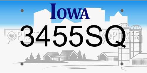 3455SQ Iowa License Plate