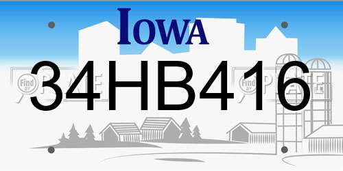 34HB416 Iowa License Plate