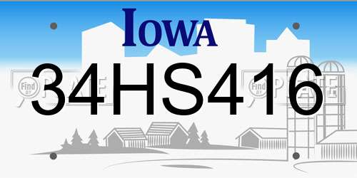 34HS416 Iowa License Plate