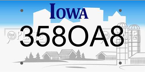 358OA8 Iowa License Plate