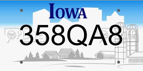 358QA8 Iowa License Plate