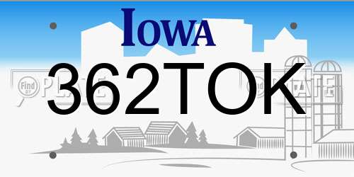362TOK Iowa License Plate
