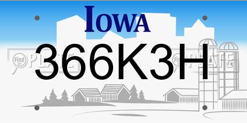 366K3H Iowa License Plate