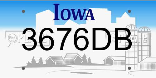 3676DB Iowa License Plate