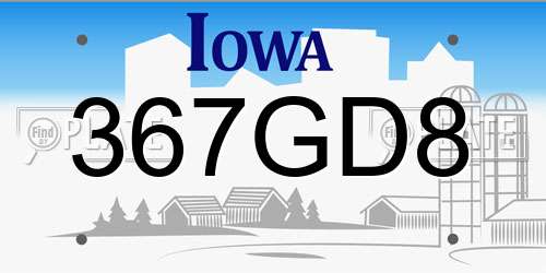 367GD8 Iowa License Plate