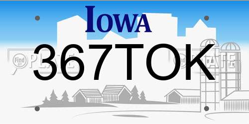 367TOK Iowa License Plate