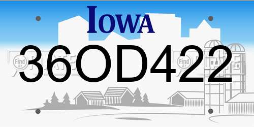 36OD422 Iowa License Plate