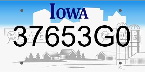 37653G0 Iowa License Plate