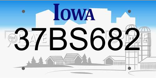 37BS682 Iowa License Plate