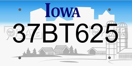 37BT625 Iowa License Plate