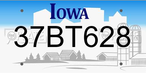 37BT628 Iowa License Plate