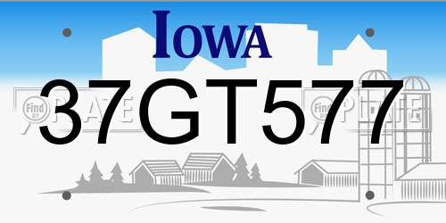 37GT577 Iowa License Plate