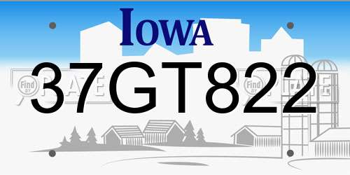 37GT822 Iowa License Plate