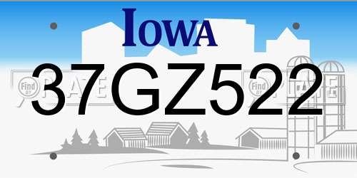 37GZ522 Iowa License Plate