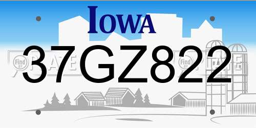 37GZ822 Iowa License Plate