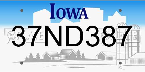 37ND387 Iowa License Plate