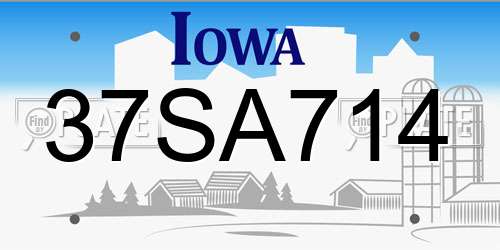 37SA714 Iowa License Plate