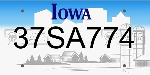 37SA774 Iowa License Plate
