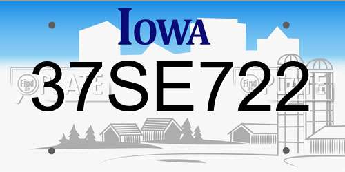 37SE722 Iowa License Plate