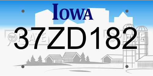 37ZD182 Iowa License Plate