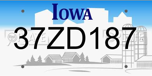 37ZD187 Iowa License Plate