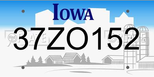 37ZO152 Iowa License Plate