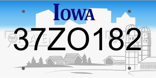 37ZO182 Iowa License Plate