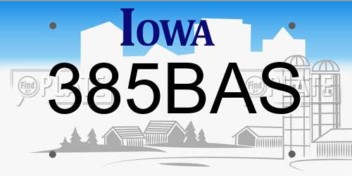 385BAS Iowa License Plate