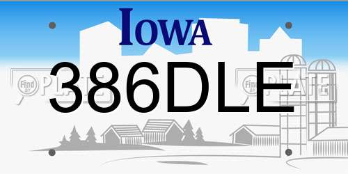 386DLE Iowa License Plate