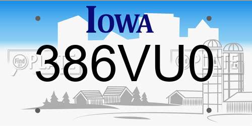 386VU0 Iowa License Plate