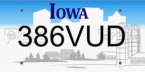 386VUD Iowa License Plate