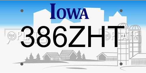 386ZHT Iowa License Plate