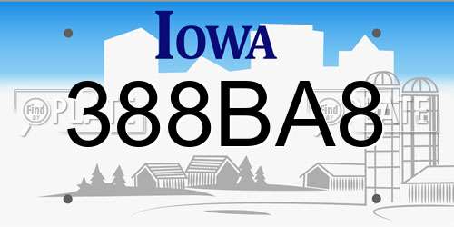 388BA8 Iowa License Plate