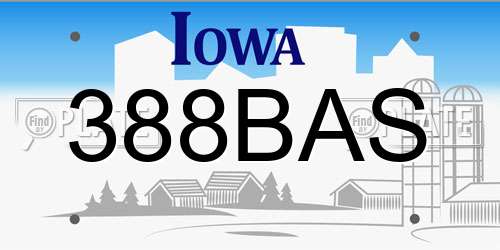 388BAS Iowa License Plate
