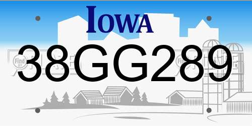 38GG289 Iowa License Plate