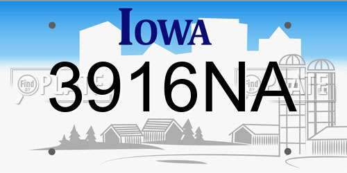 3916NA Iowa License Plate