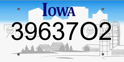 39637O2 Iowa License Plate
