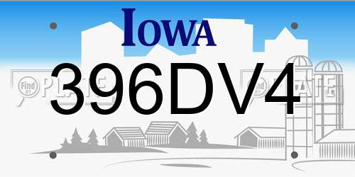 396DV4 Iowa License Plate
