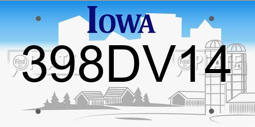 398DV14 Iowa License Plate