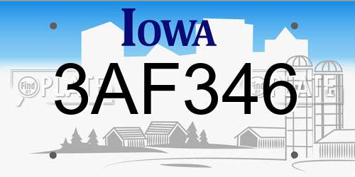 3AF346 Iowa License Plate
