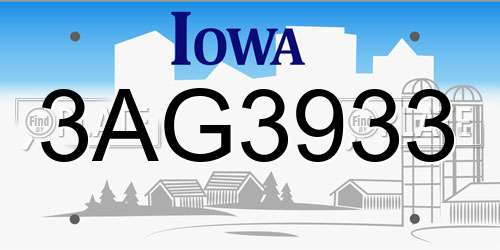 3AG3933 Iowa License Plate