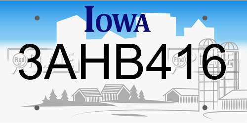 3AHB416 Iowa License Plate