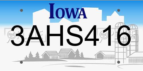 3AHS416 Iowa License Plate