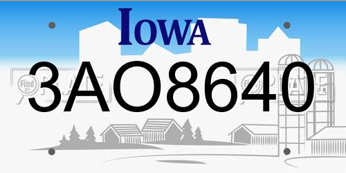 3AO8640 Iowa License Plate